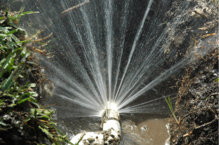 leaking backflow pipe sprays trench interior